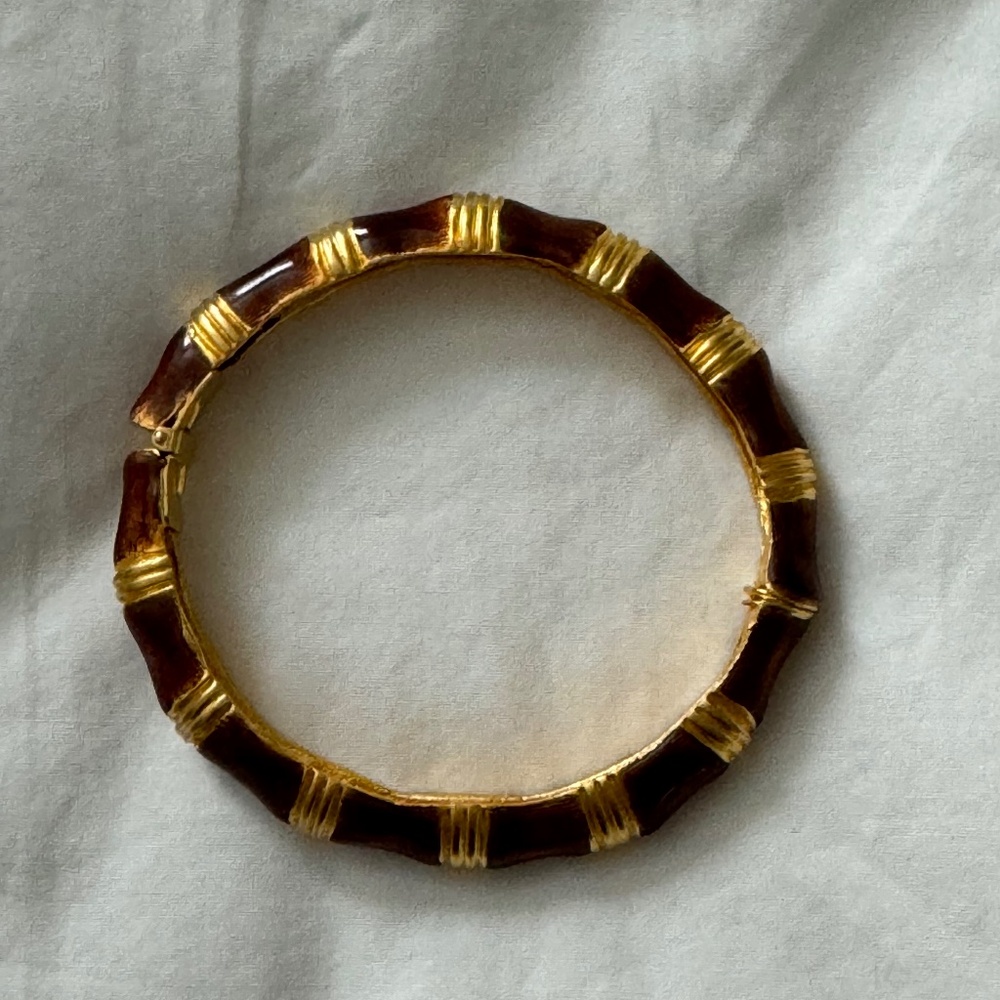 Kenneth Jay Lane KJL Enamel Hinge Bracelet Brown/ Bamboo